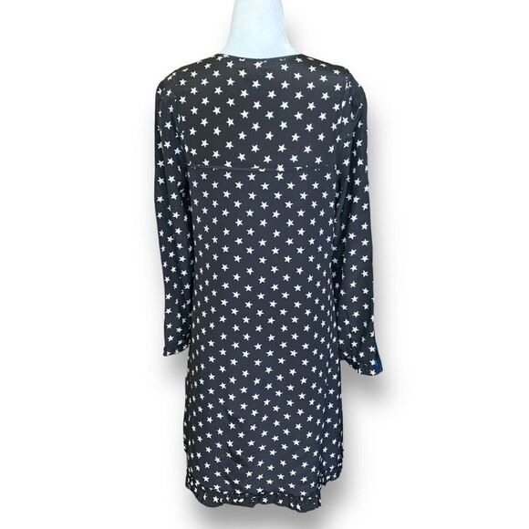 J. Crew Dress Black White Star Print Scoop Neck Long Sleeve Silk Midi Shift 4 - Picture 2 of 12